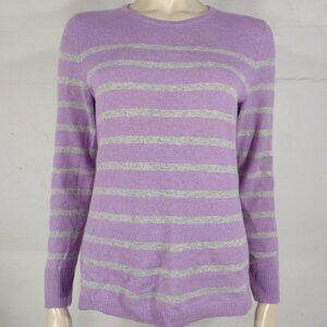 Unbranded purple gray striped 100% Cashmere crew neck sweater ladies Medium